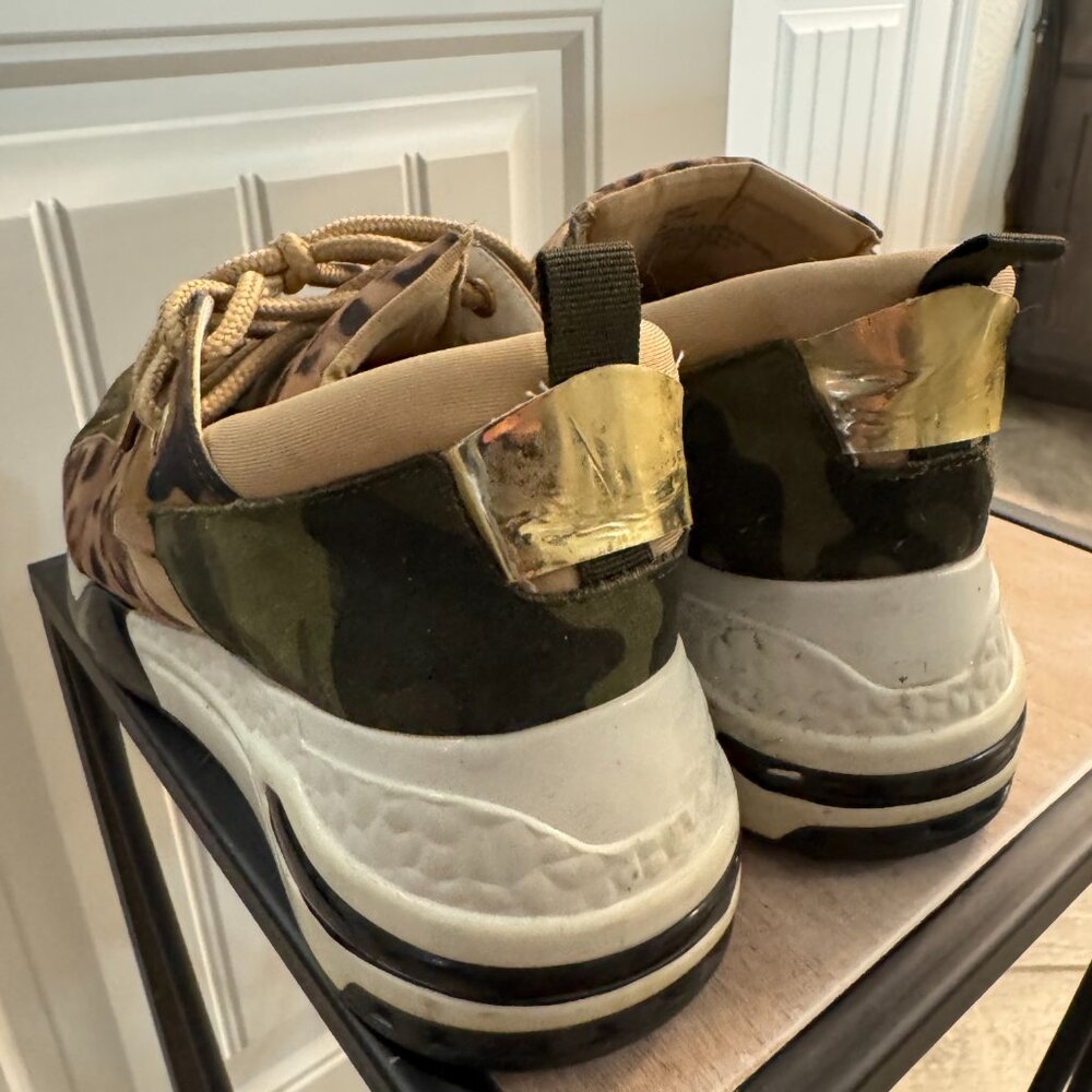 Steve Madden Camo & Leopard Print Mixed-Media Sneakers in Green, Brown, Tan - Picture 5 of 6